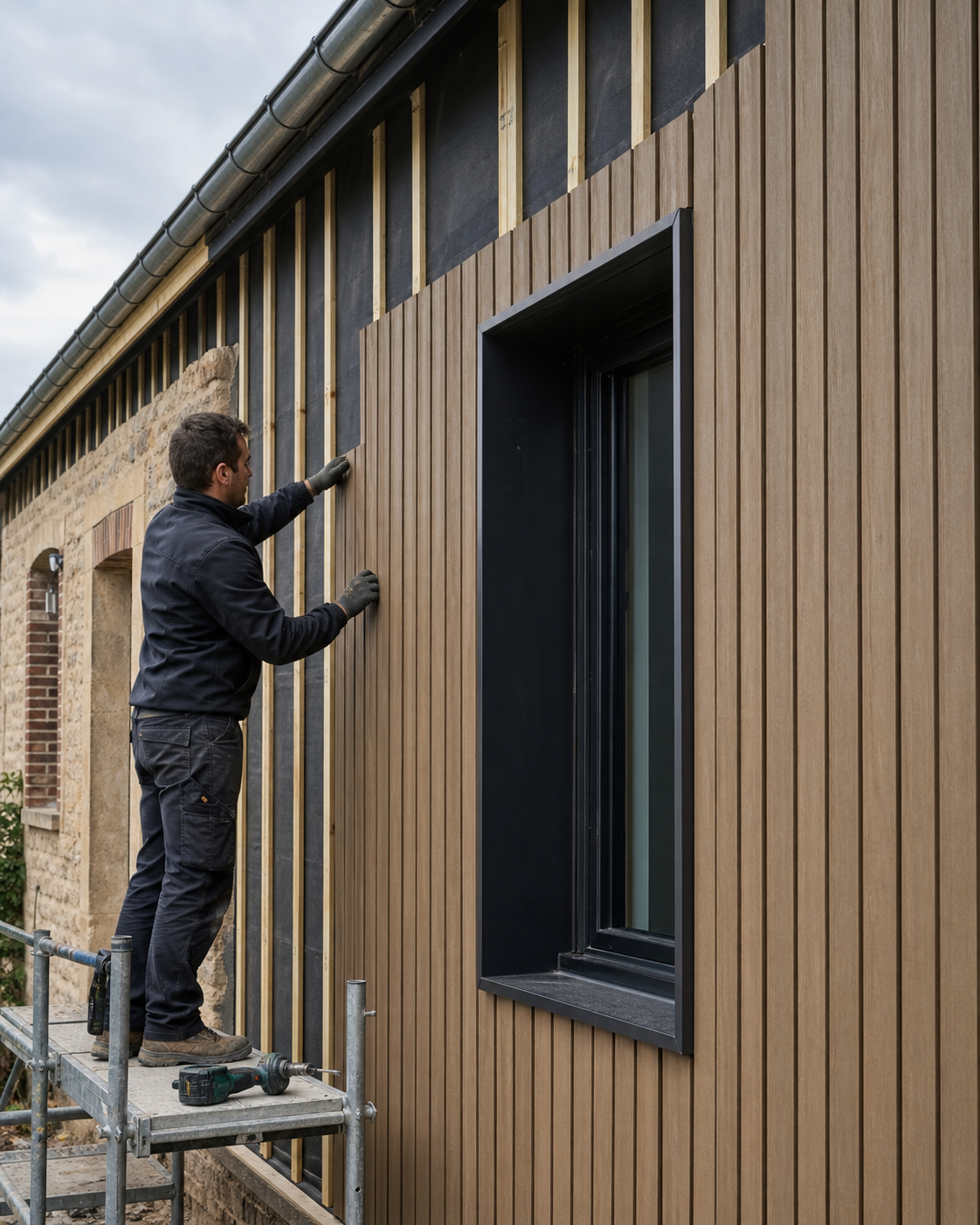 Pose d’un bardage extérieur ventilé