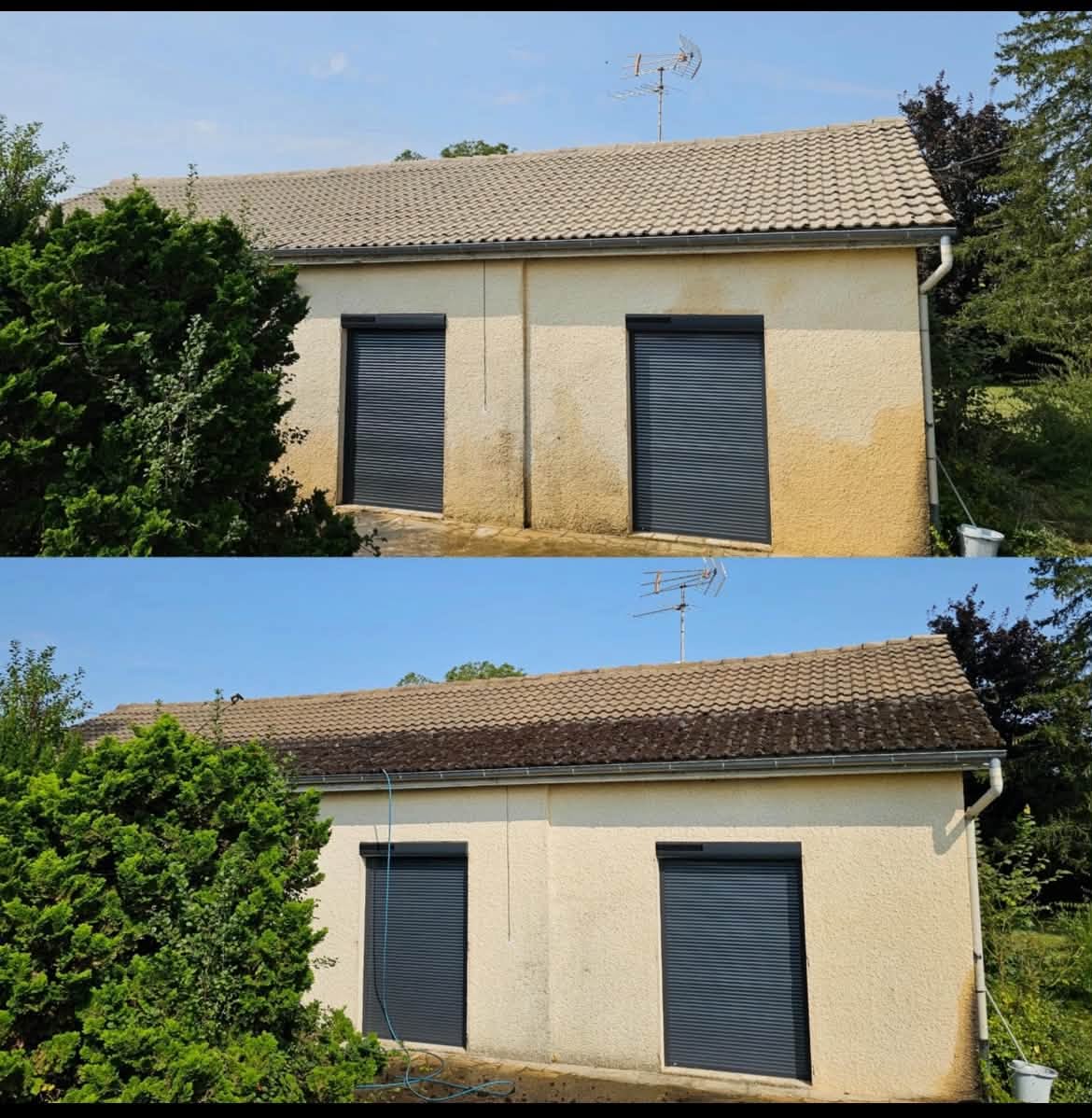 Avant après nettoyage de toiture et façade par Artisan MG