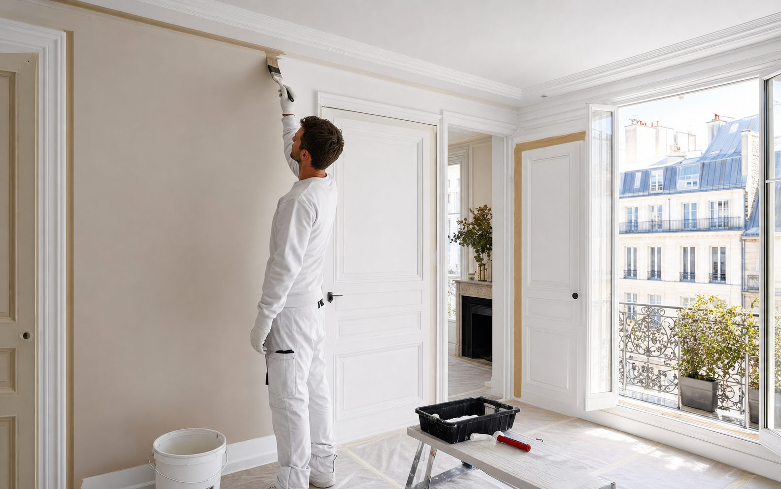 Travaux de peinture intérieure avec protection des surfaces
